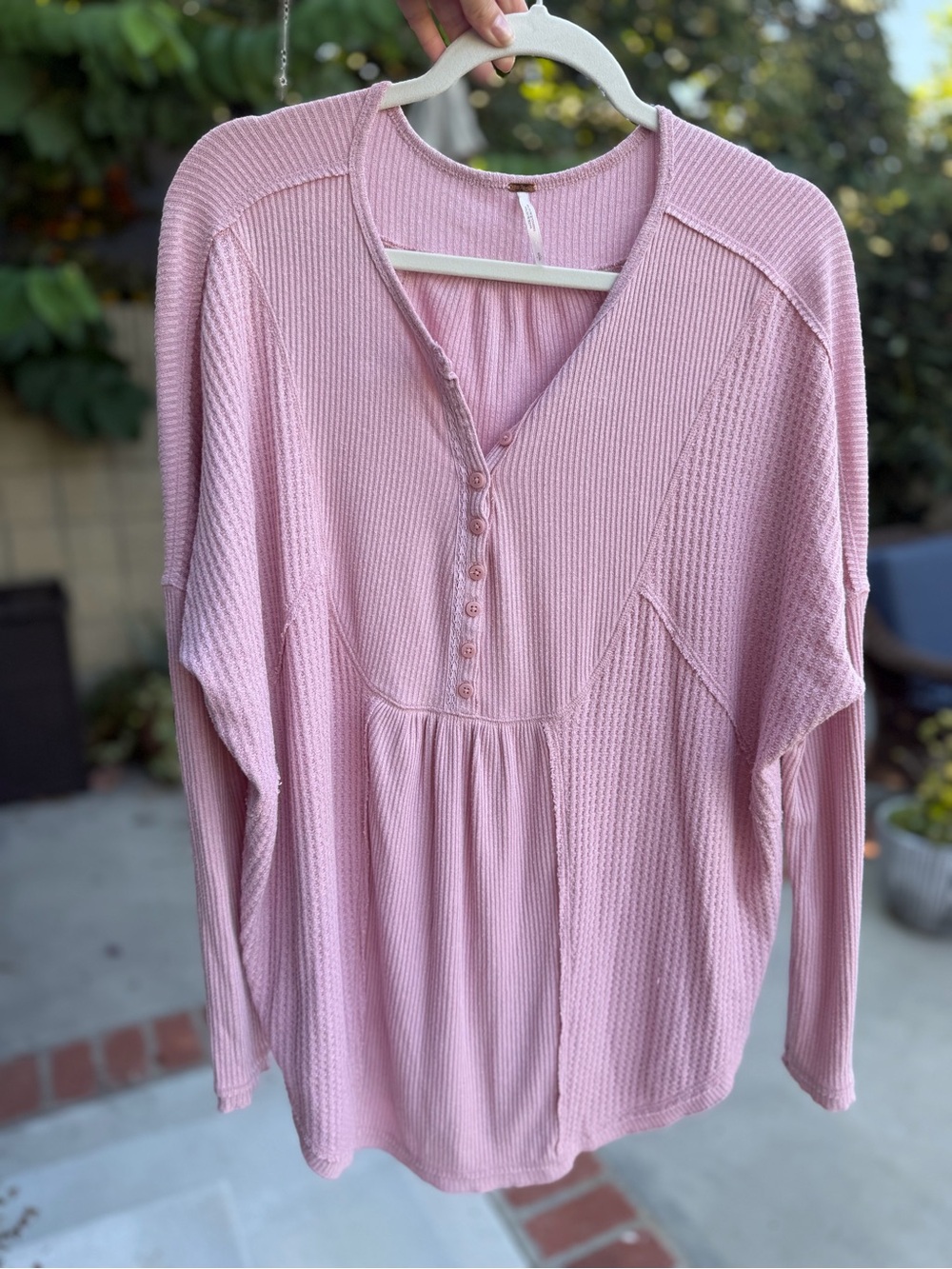 Free People Pink Ribbed Henley Peplum Top | Size XS